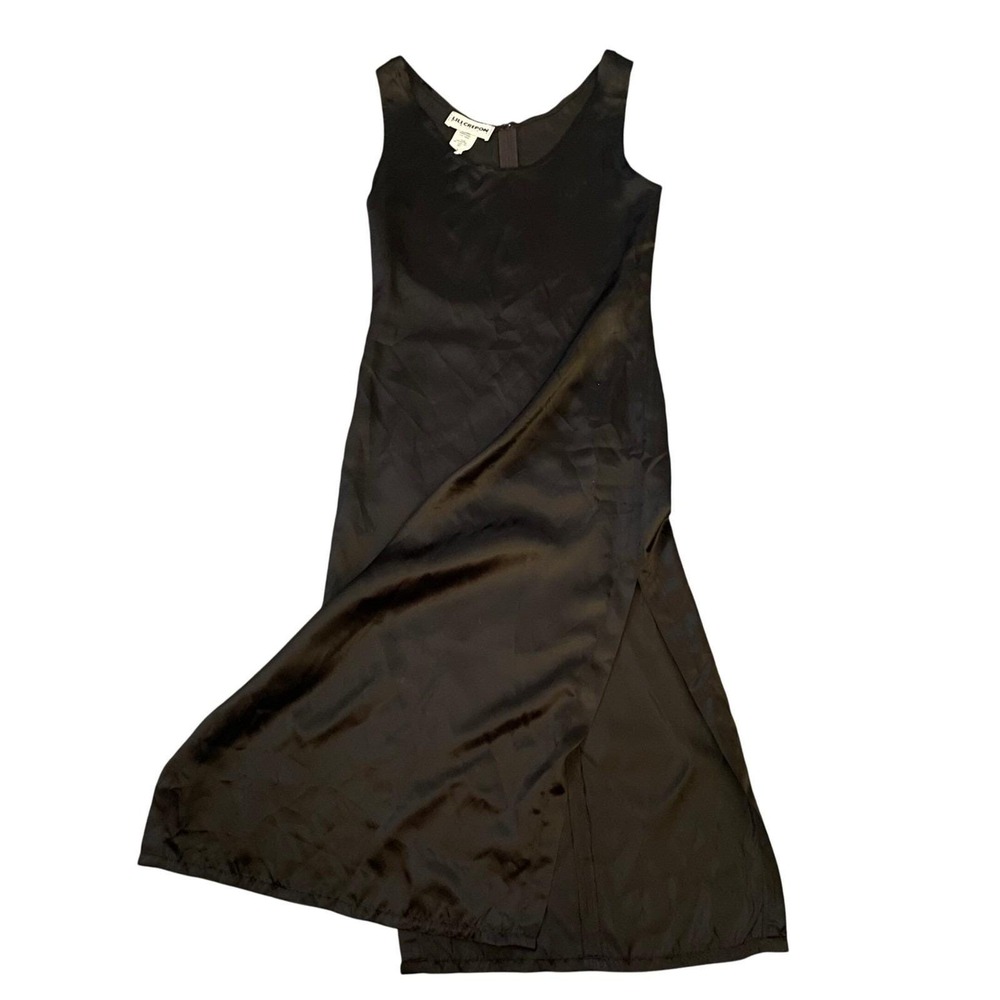 Black Satin Column Dress Made in Paris Size 2 LILI CREPON Goth Rocker Elegant